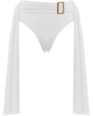 ANTONINIAS Amaze High Waisted Swimwear Bottom With Decorative Belt And Golden Buckle - Black