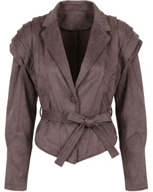 Modenaire Suede-Effect Structured Shoulder Jacket Tailored Fit - Brown