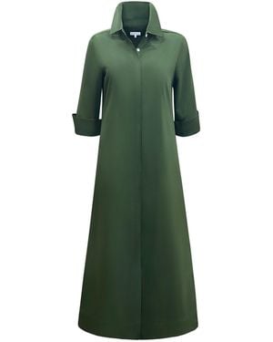 Perlavera Coral Three Quarter Sleeve Length Slim Fit Maxi Dress - Green
