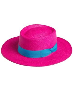 Dasmarca Hats Dasmarca Baker Wide Brim Summer Genuine Panama Straw Porkpie Hat For - Pink