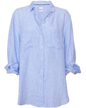 Hut Noosa Baby Stripe Boyfriend Linen Oversized Shirt - Blue