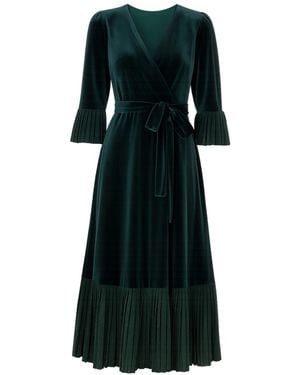 Yumi' Velvet Wrap Midi Dress With Contrast Hemline - Black