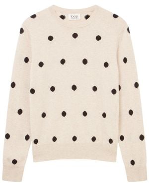 Loop Cashmere Neutrals Intarsia Spot Crew Neck Sweater - Natural