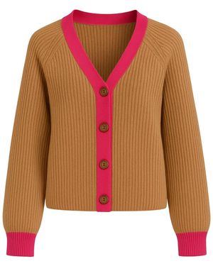 BEIRA Michelle Merino And Cashmere Chunky Knit Cardigan Camel & Lipstick - Brown