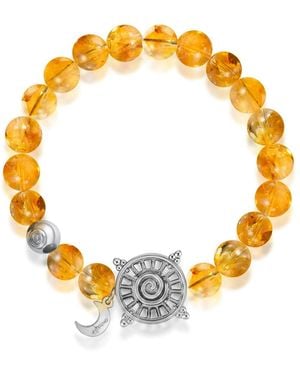 Aurozia Three Charms Solar Meridian Whitegold Plated Sundial And The Sun Crystal Citrine Beaded Bracelet - Metallic