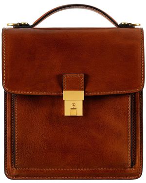 Time Resistance Small Leather Briefcase For - Brown