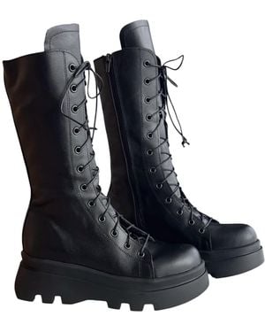 Adrenaline Fashion Handcrafted Leather Knee-High Lace-Up Boots – Genuine Leather Designer Handmade Boots - Black