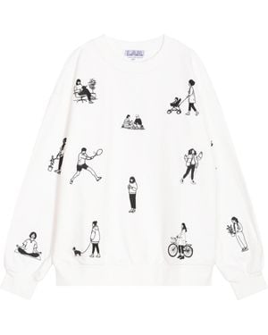 London Atelier Byproduct Heavyweight Jumper With People Embroidery - White