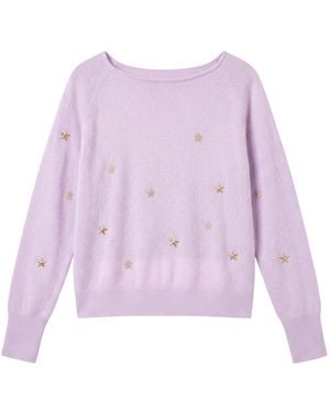 Brodie Cashmere Sea Embroidery Twist Back Cashmere Jumper - Purple