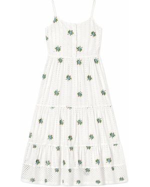 Yumi' Cotton Embroidered Broderie Anglaise Midi Sun Dress - White