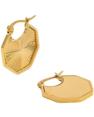 ADIBA Rays Of Hexagon Plated Stainless Steel Huggie Earrings - Metallic