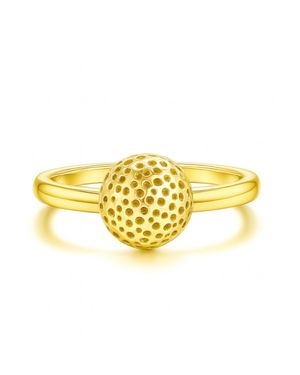 Unaloe Adjustable Sterling With Plated Ring With Carved Sphere - Yellow