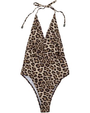 lords of harlech Xena Leopard Halter One-Piece Swimsuit - White