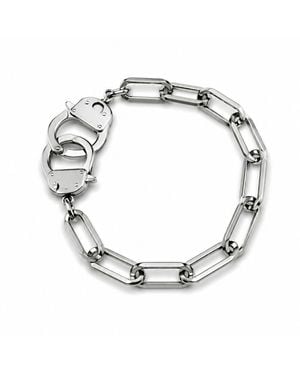 Jagged Halo Jewelry Love Bond Handcuff Chain Bracelet Stainless Steel Rhodium Plating - Metallic
