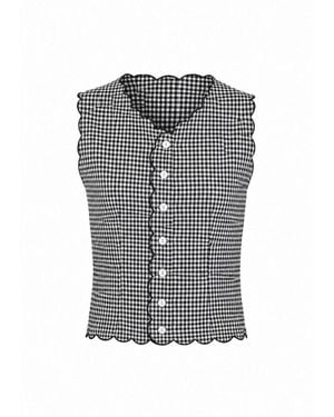 Montce Micro Gingham Scalloped Vest - Gray