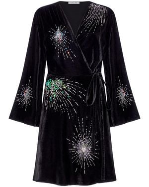 Hope & Ivy Embellished Velvet Mini Wrap Dress With Bell Sleeves - Black