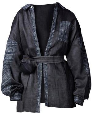 Story Wear Geometric Patchwork Hidden-Button Shirt - Blue