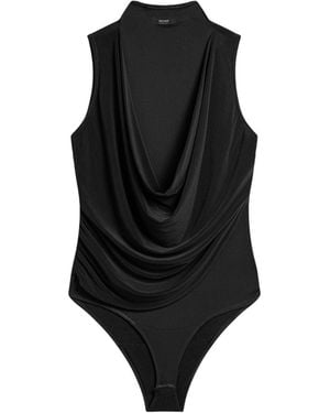 Nocturne Draped Mesh-Panel Bodysuit - Black