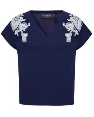 Exquise Regular Sleek Embellished Haven T-Shirt - Blue