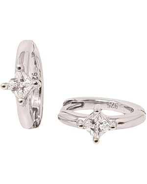 Harfi Small Diamond Huggie Minimalist Hoop Earrings - Metallic