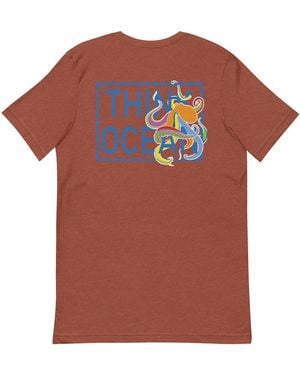 Anchor and Crew Clay Think Ocean Octopus Fluorescence Cotton Embroidered T-Shirt - Orange