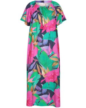 NoLoGo-chic Calypso Fruit Flower Midi Dress Cotton - Blue