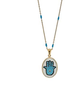 Ebru Jewelry Blessed Hamsa Hand Turquoise Necklace-gold - Metallic
