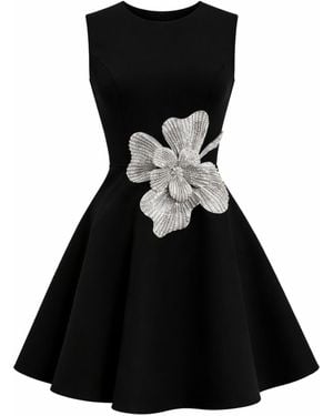 Mac Duggal Crepe Sleeveless Mini Dress With Rhinestone Flower - Black