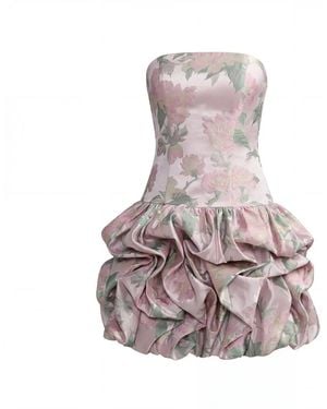 Mac Duggal Floral Strapless Bubble Hem Mini Dress - Pink