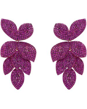 LÁTELITA London Rose Petal Cascading Flower Earrings Rosegold Ruby Cz - Purple