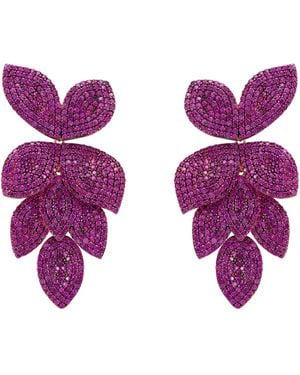 LÁTELITA London Rose Petal Cascading Flower Earrings Rosegold Ruby Cz - Purple