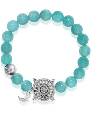 Aurozia Three Charms Solar Meridian Whitegold Plated Sundial And The Sun Coin Amazonite Beaded Bracelet - Blue
