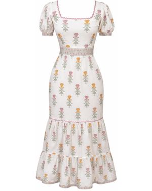 Echo of Pink Juliet Hand Block Print Maxi Dress - White