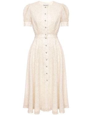 POST MERIDIEM Sequin Button Front Midi Dress - Natural