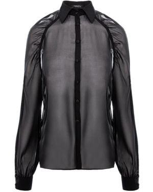 AVENUE No.29 Gathered Raglan Sleeve Silk Buttoned Down Shirt - Black