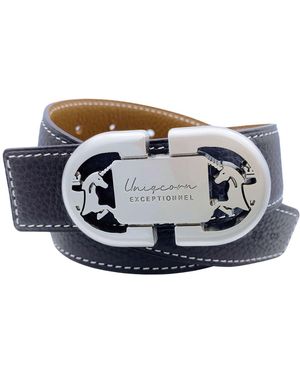 Champagne & Horses Reversible Leather Belt Heritage With Buckle - Blue