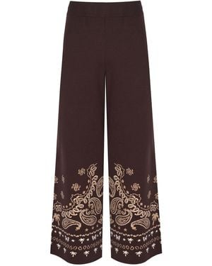 LOVEIST STORE Caprica Paisley Knit Wide-Leg Trousers - Brown