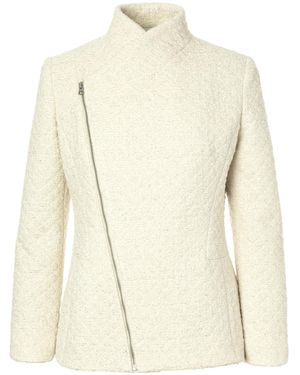Jana Coshè Ivory Quilted Jacket With Asymmetric Zip And Lamé - Natural