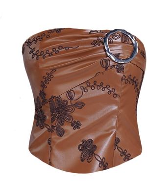 28Natelier The Embroidered Leather Top - Brown