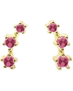 Harfi Minimalist Ruby July Birthstone Climber Stud Earrings - Pink