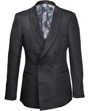 DAVID WEJ Kensington Double Breasted Shawl Lapel Jacquard Blazer - Black