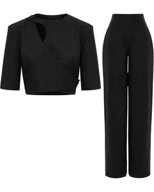 BLUZAT Set With Cut-Out Top And Palazzo Pants - Black