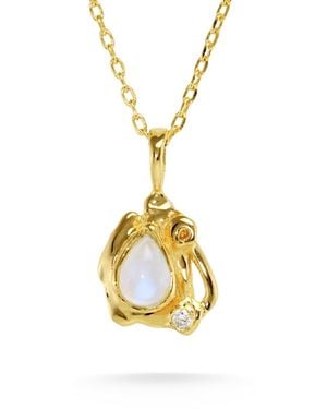 Isla Silver Dainty Moonstone & Lab-Grown Diamond Pendant - Metallic