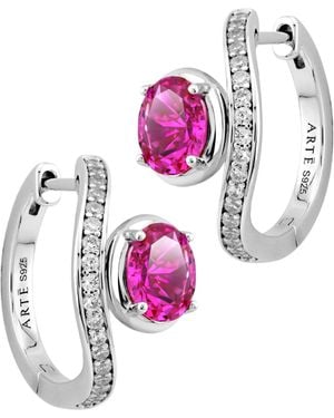 Arte Madrid Sierra Pavé Contour Hoop Earrings - Pink