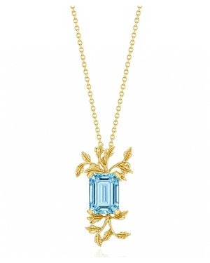 Unaloe Aquamarine-Coloured Gemstone Leaf Convertible Necklace & Brooch – Vermeil - Metallic