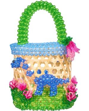 Tillie Beads Dino Bloom Woven Bamboo Beaded Basket Bag - Green