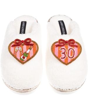 Laines London Neutrals Teddy Closed Toe Slippers With 30Th Stripe Heart Birthday Brooches - Red