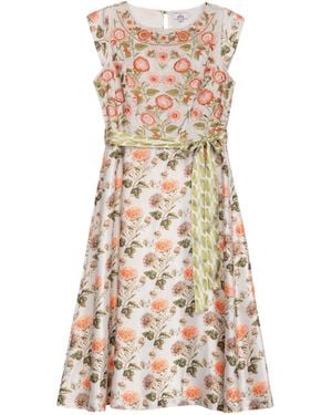 Niza Printed Blouse With Short Sleeves Front Closure And Side Tie - Natural