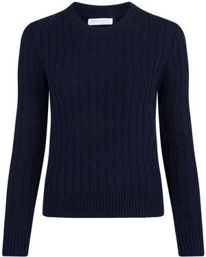 Paul James Knitwear Cotton Taylor Cable Crew Neck Jumper - Blue