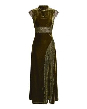 Another Girl Lace Trim Velvet Maxi Dress - Green